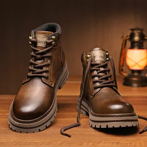 2026 Top Quality Men's Luxury Height Increase Chunky Genuine Leather Boots Hiking Shoes and Safety Boots for Men Waterproof