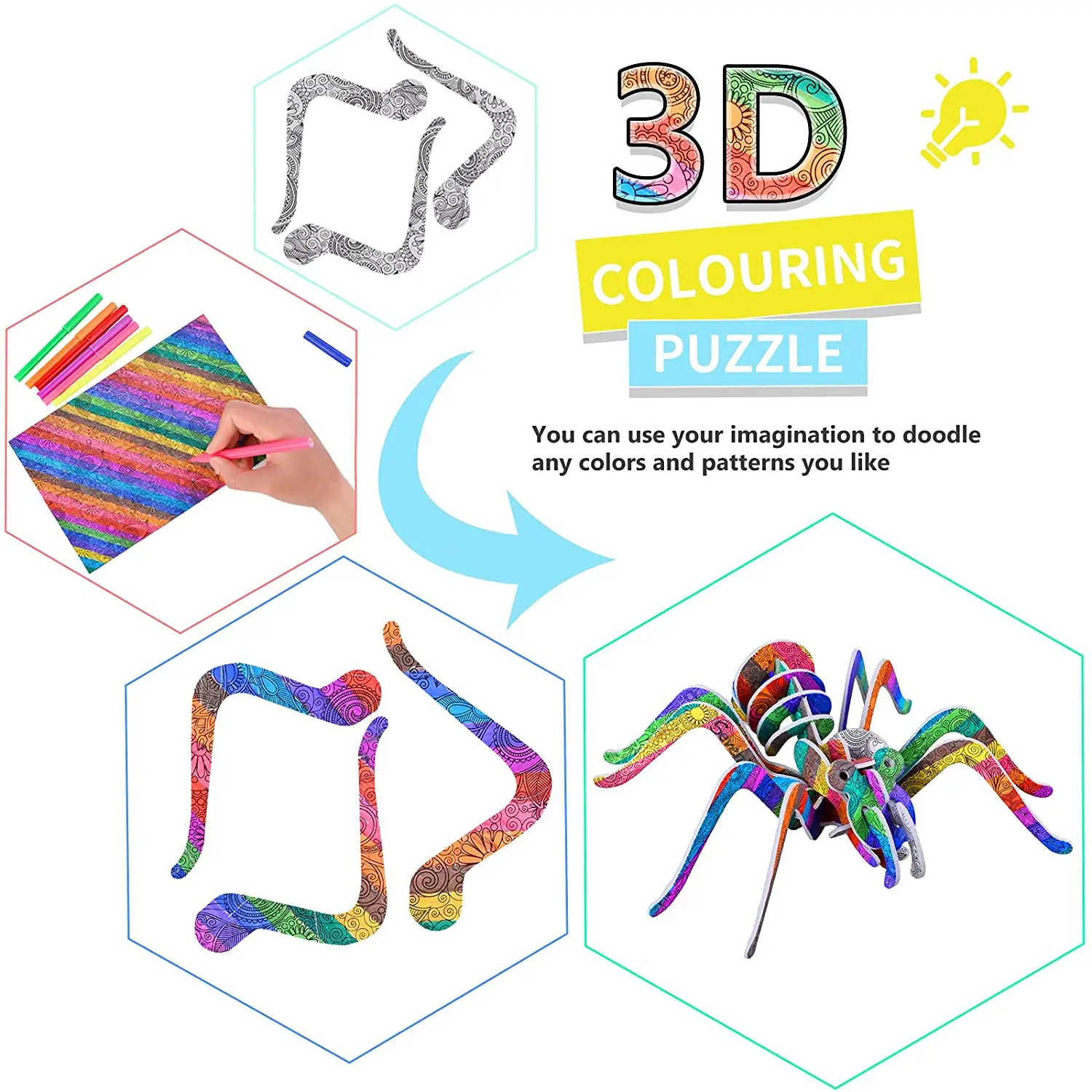 KAZOKU 3D Coloring Puzzle Set with 10pcs 3D Puzzles for Kids Ages