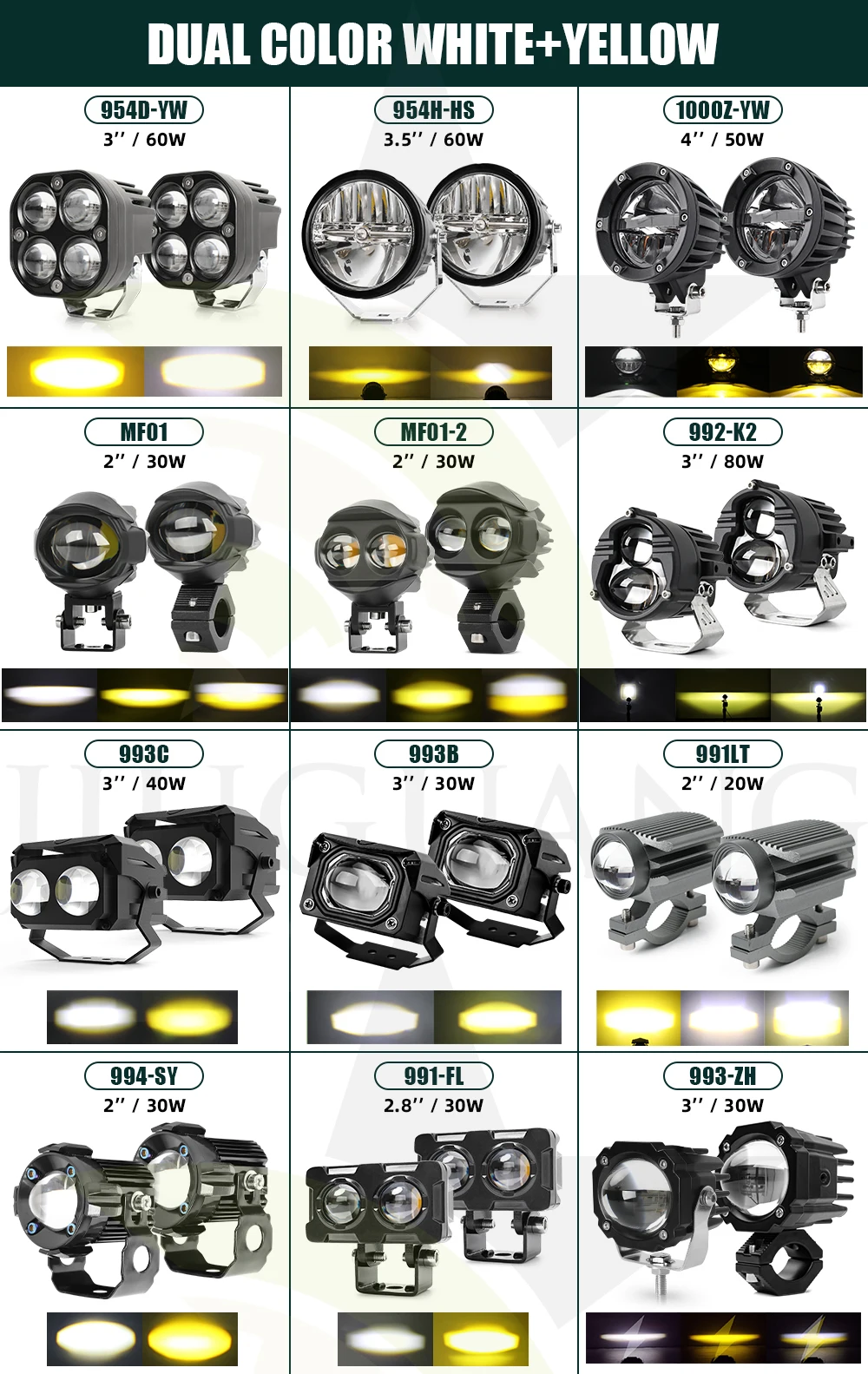 3'' 40W Offroad 4x4 White Yellow External Motorcycle Spotlight, Led Mini Driving Light Dual Color Led Auxiliary Fog Light Yellow