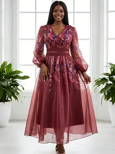 European-style Plus-size Dress with Fashionable Prints and a Fitted Waist - Plus-size Women's Dress