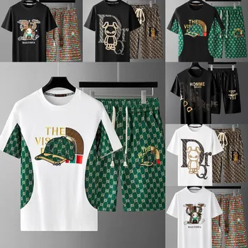 Wholesale Men's Casual Two-Piece Set Short Sleeve T-Shirt Shorts Men's High Quality Luxury Clothing Men's Two-Piece Set
