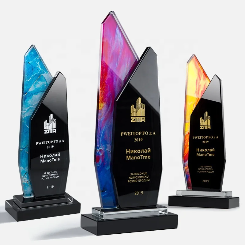 High Quality Material Custom Made K9 Crystal Trophies Color Printing Crystal Award Glass Trophy