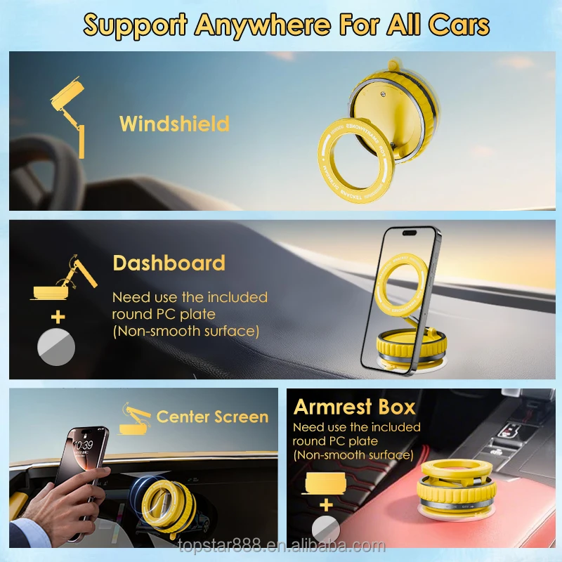 Multi-directional Rotation Nano Stickers Small Ultra Thin Suction Cup Portable Vacuum Magnetic Phone Holder with ABS