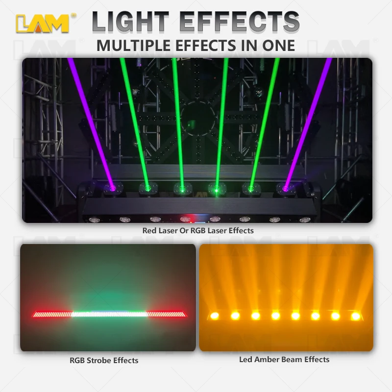 DJ Lights DMX Control 6 Head Laser Strobe Beam 3IN1 Effect Lighting 6 Eyes Red RGB Lazer Lights for Disco Bar Party