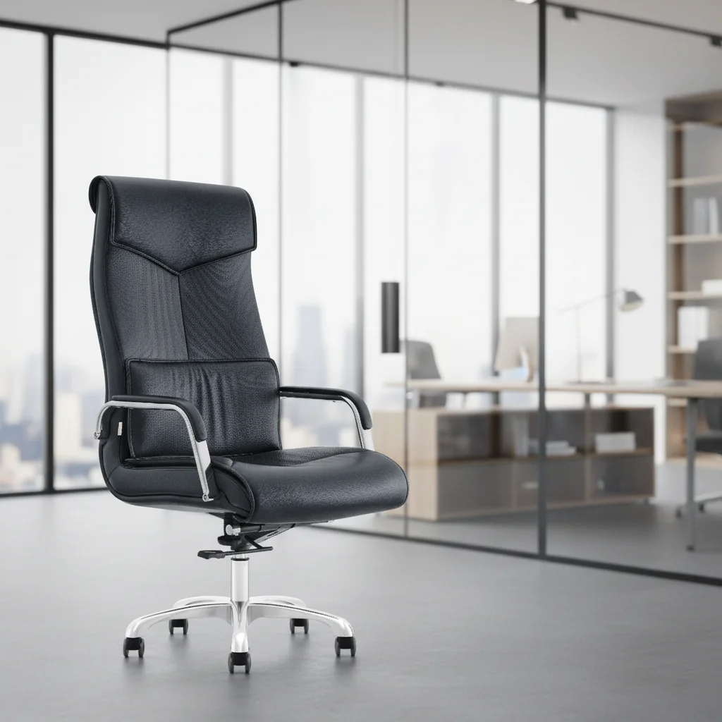 Modern Ergonomic Leather Executive Office Chair with Thick Padding Adjustable Height Aluminium Base 5