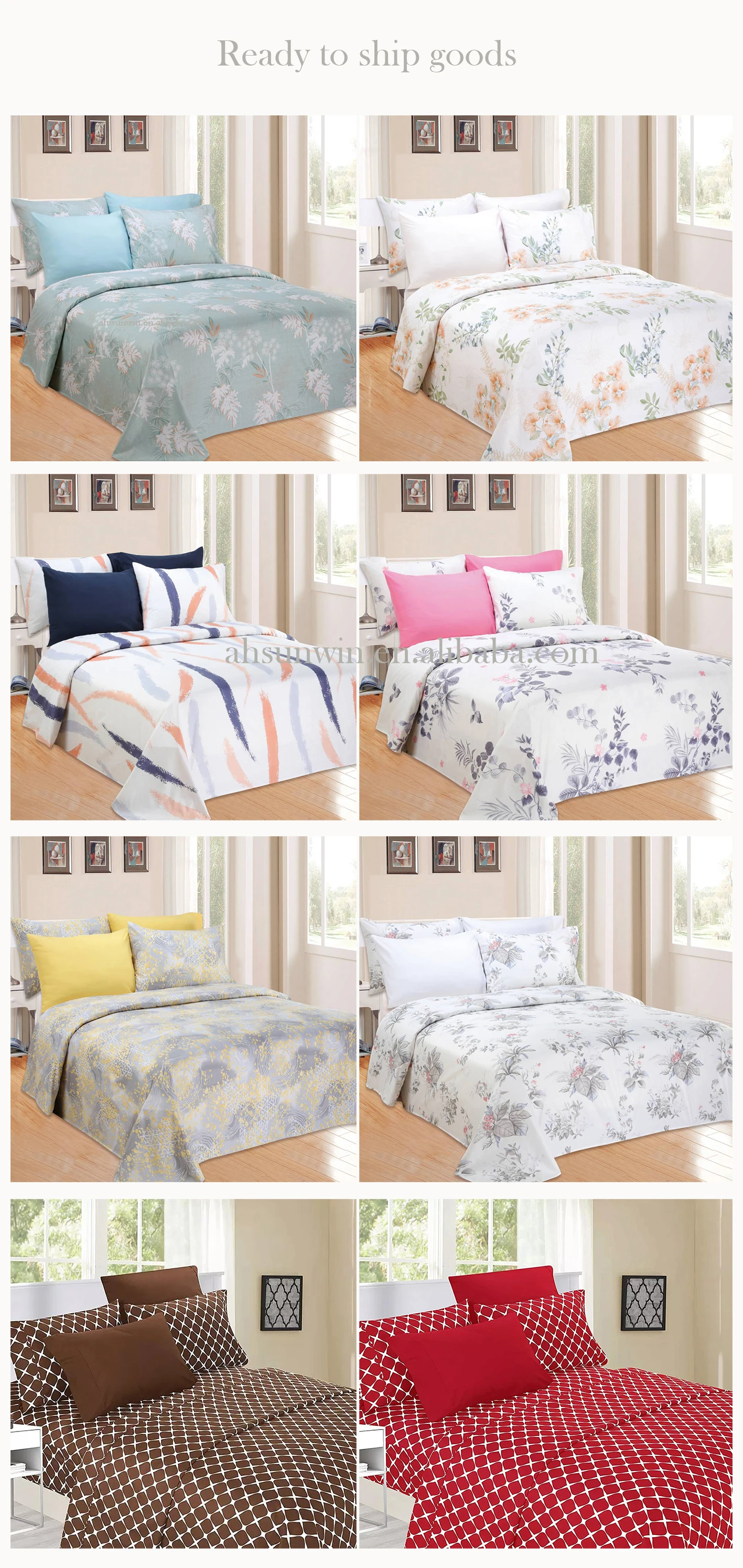 6 Piece Bed Sheet Sets Soft Custom Botanical Printed Microfiber Sheets