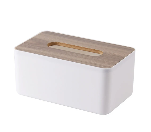 Wooden Rectangular Tissue Box Holder for Storage on Bathroom Vanity