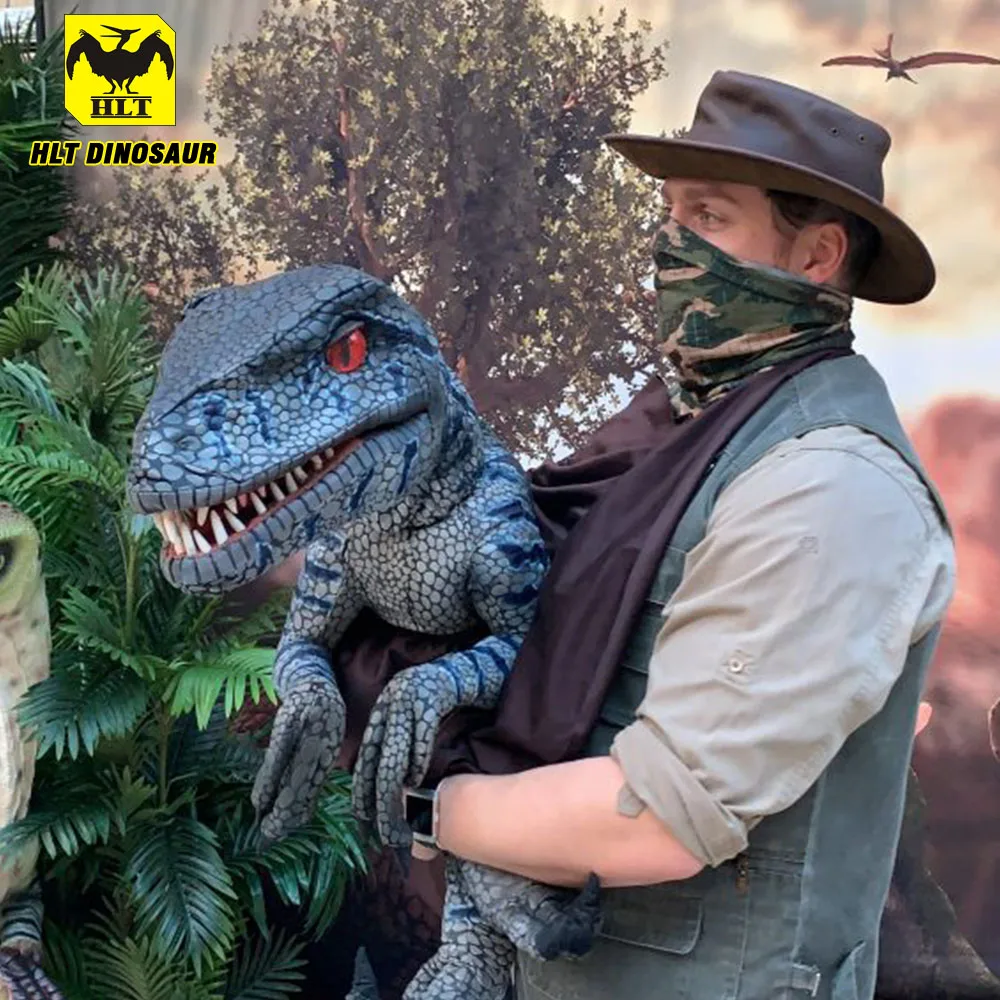 Baby Blue Raptor Dinosaur puppet for Jurassic Themed Events