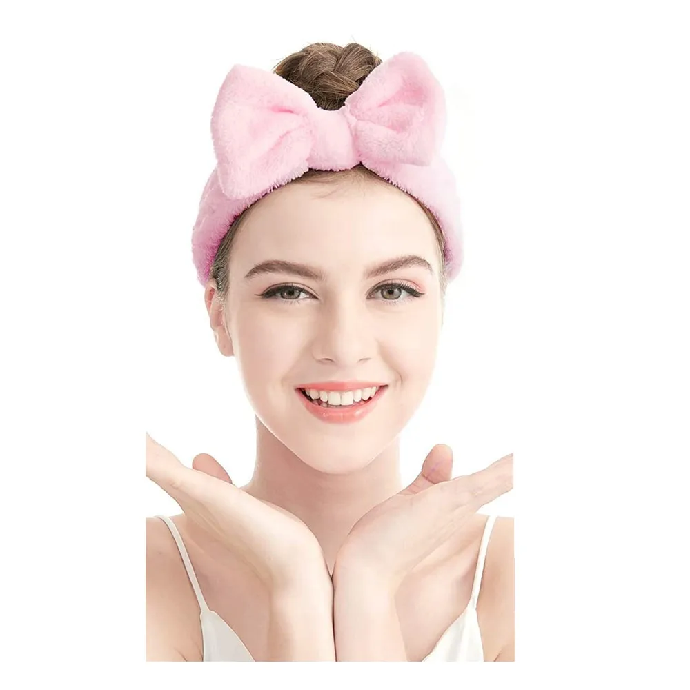 For Facial Cosmetic Shower Yoga Sports Coral Fleece Elastic Bowknot Hair Bands Makeup Headband Washing Face Hair Wrap