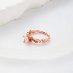 Keiyue Original Design 925 Sterling Silver Zirconia Ring Cross Rose Gold Wedding and Party Gift for Women