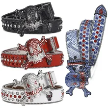 Factory Wholesale Womens Retro Bling Bling BB Belt Studded Diamond PU Leather Strap Skull Buckle Western Cowboy Rhinestone Belts