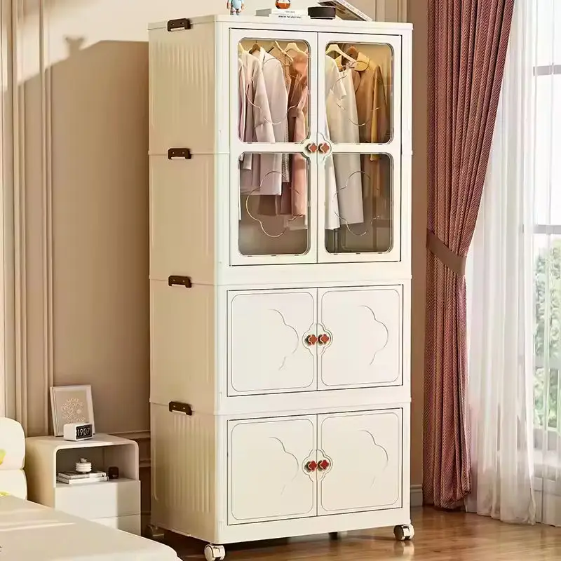 Foldable Plastic Organizer Wardrobe Cabinet for Home Portable Baby Toys Children's Clothes Storage Rectangle Fordable Injection manufacture