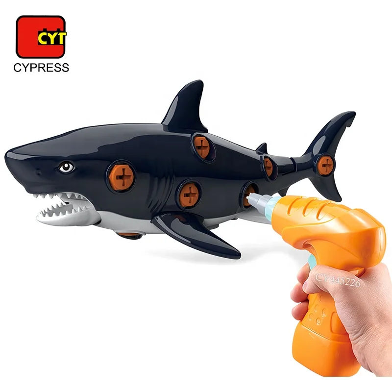 2022 New Design 3D Screw Assembled Marine Life Dolphin Shark Whale Electric Hand Drill Early Educational Toys Puzzle Toys