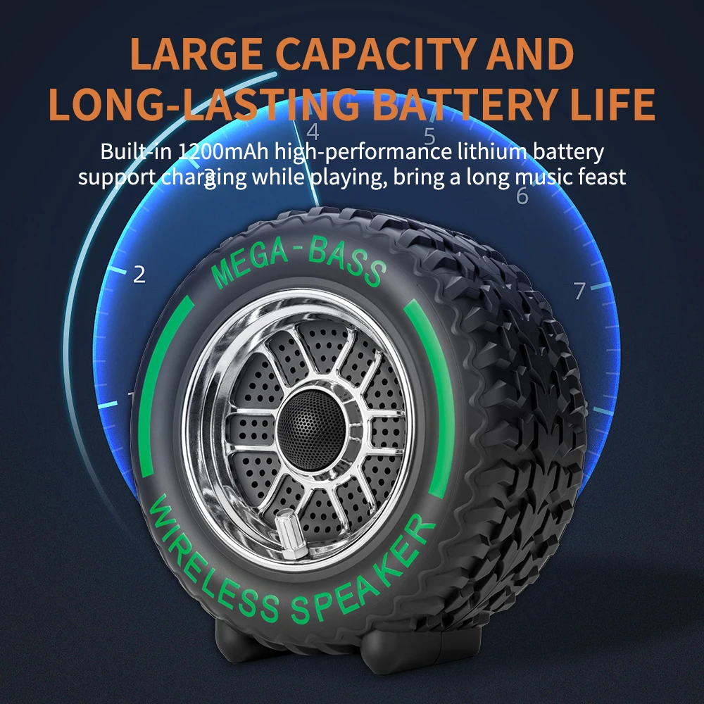 Altoparlante Speaker Wireless Bluetooth A Forma Di Ruota Auto Con Led