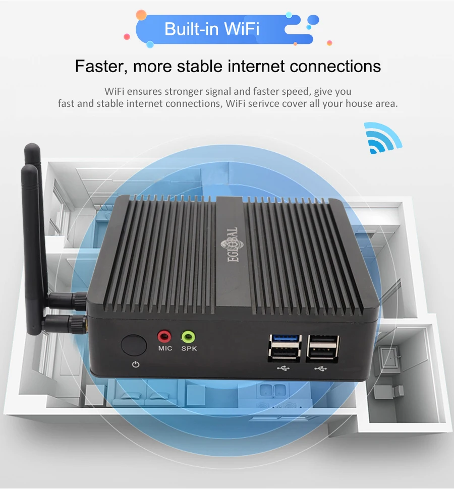 Eglobal fanless mini pc computerJ1900 mini pc with Dual RS232 Dual Lan industrial computer
