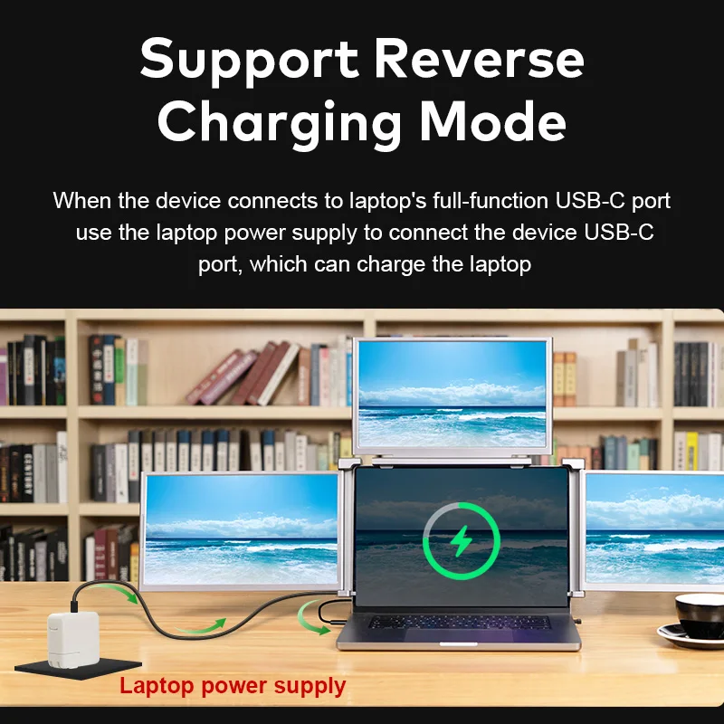 Portable Monitor for Laptop 4 Screen Monitor Extender 14 Inch Triple Screen for 13.6-17.3 Inch Laptop Via One Cable