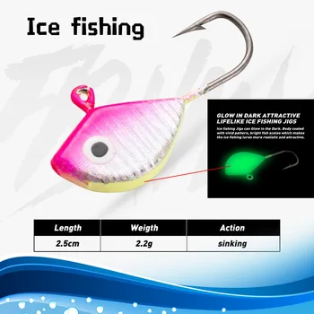 CHEERY Mini Teardrop Glow in Dark Micro Jig Head with 3D Eyes, Winter Ice Fishing Hook & Lure Tackle – Metal Jig – view 4