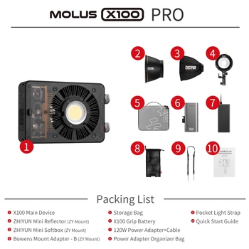 Zhiyun MOLUS X100 Pro Pocket Cob Light LED Light 100W 2700-6500K for Studio Photography Lamp with APP Control for Youtube/Tiktok detail image