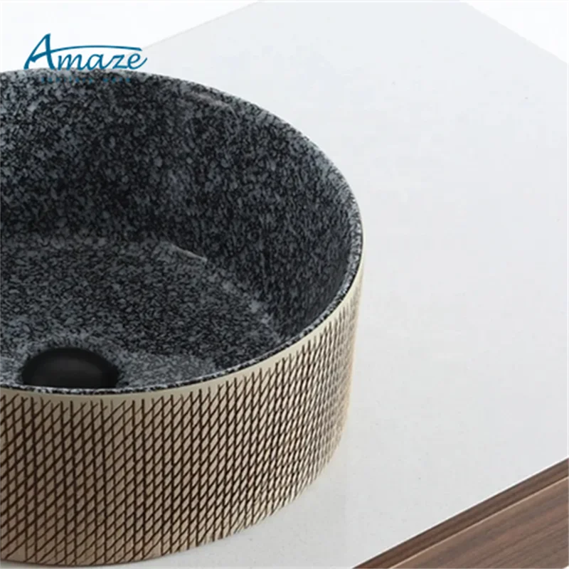 New design black round ceramic hand wash art basin ceramic sanitary ware sink bathroom manufacture