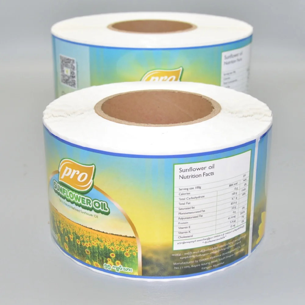 Private Label Stickers Cooking Oil Sunflower Seed Edible Blend Olive Oil Pizza Snacks Pet Food UV Art Paper Thermal Vinyl