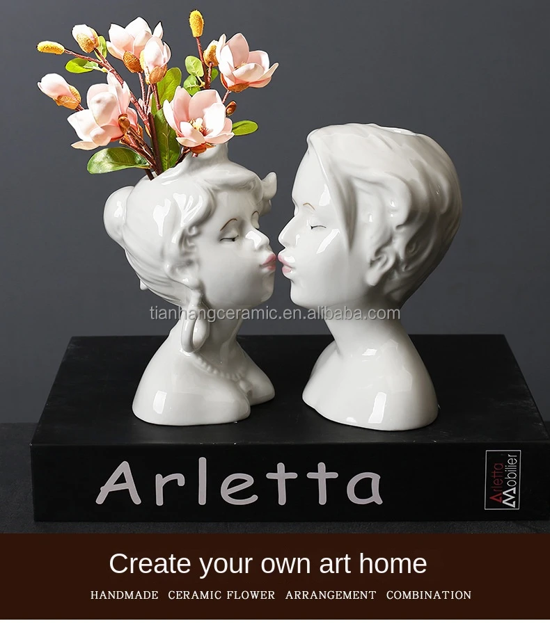 Nordic style porcelain Couples body Statue Ceramic Flower Vase for wedding Gifts Home Office Decor.jpg