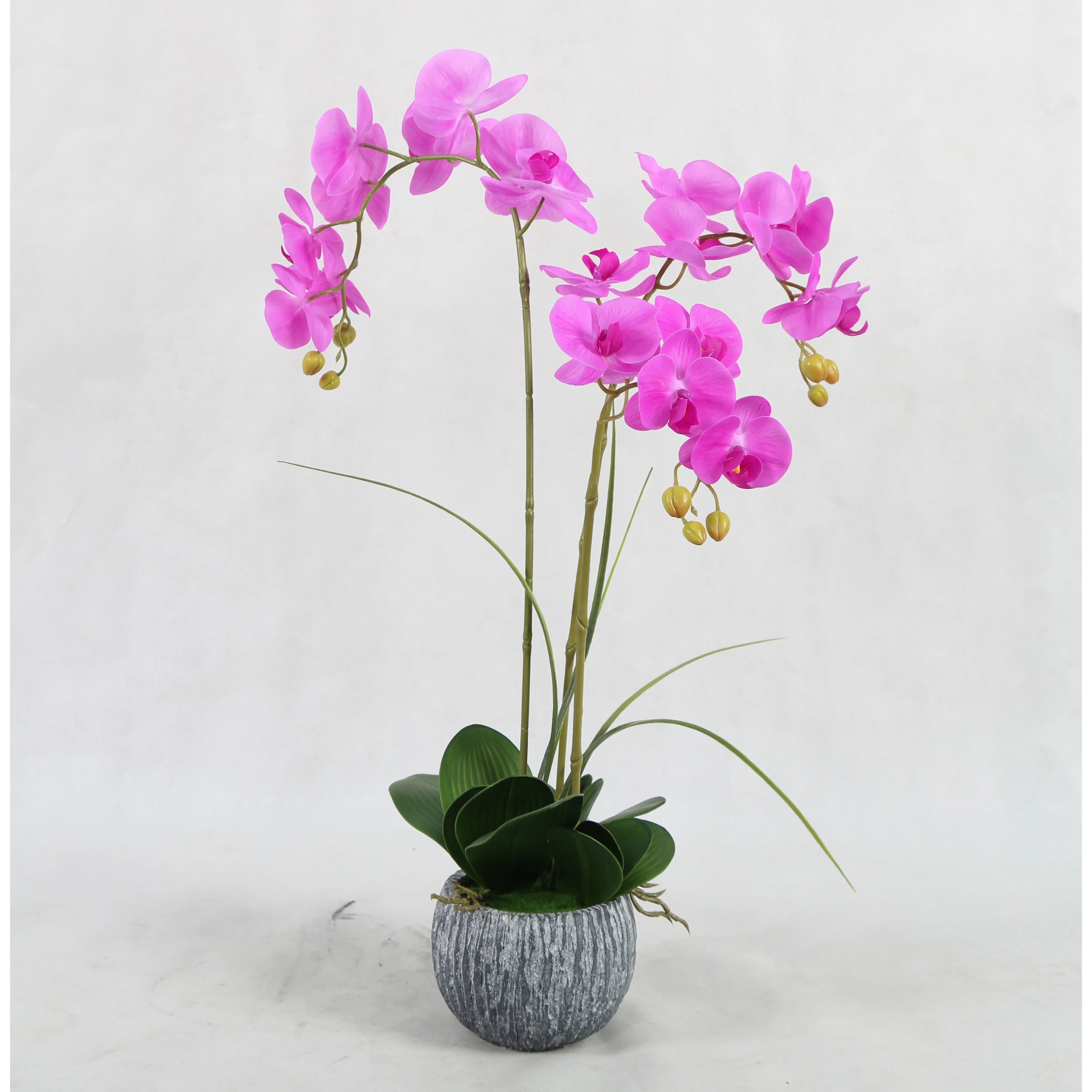 Factory Customized Silk Phalaenopsis Faux White Purple Pink Butterfly Orchids Artificial Flowers in Pot for Home Wedding Decor