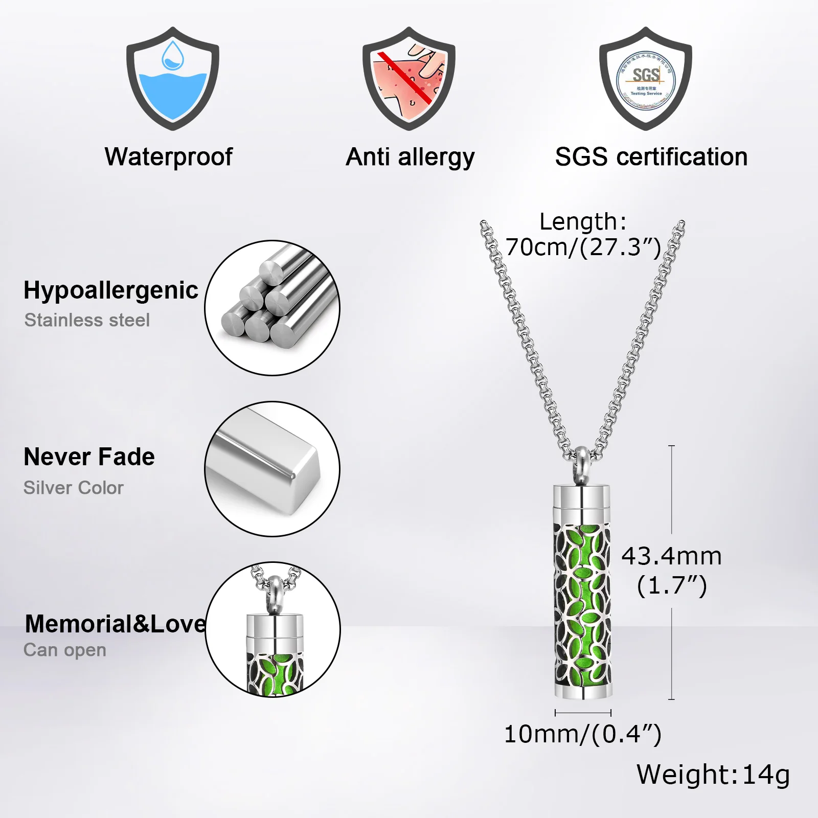 Vnox Dainty Square Pearl Chain Thread Cylindrical Non-woven Open Aromausible Pendant Necklace for Boyfriend Girlfriend