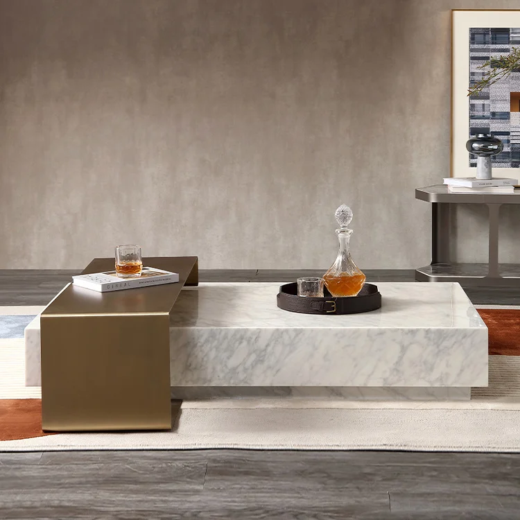 Modern Marble Coffee Table Stainless Steel Frame Nature Marble Light ...