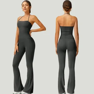Hot Selling Women's Peach Butt Sports Jumpsuit with Halter Quick Dry Beauty Back Tight Sleeveless Yoga Bodysuit for Fitness