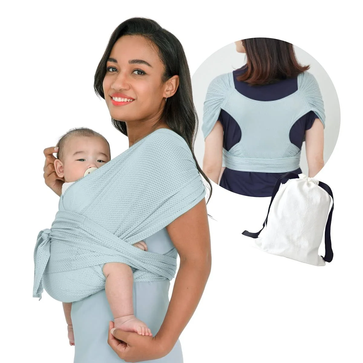 New Custom logo Solid Color Comfortable Breathable Adjustable Mesh Baby Sling Wrap Carrier for Summer
