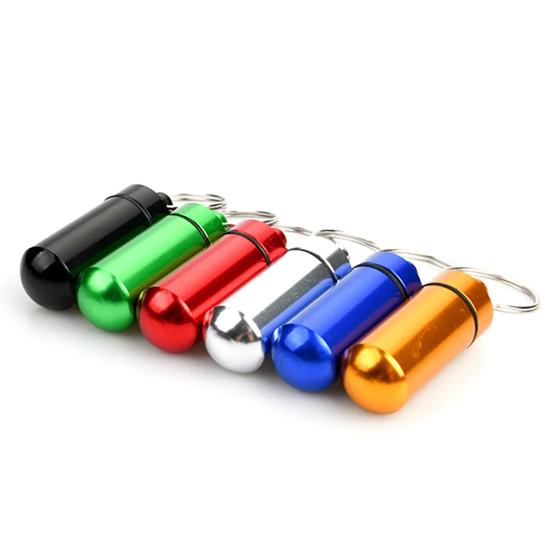 Waterproof Metal Easy to Take Right Angle Cap Pill Case Keychain with 1aser Engrave Logo