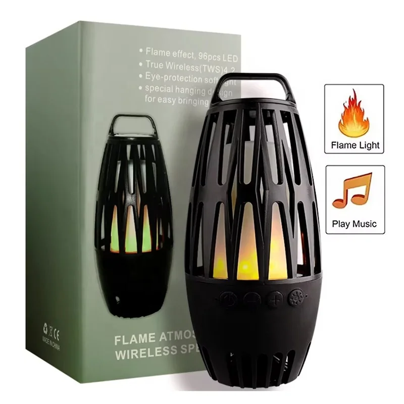 Custom ST2580 LED Flame Dancing Camping Light Outdoor Portable Handheld Music Audio Players TF Card Wireless bluetooth Speaker