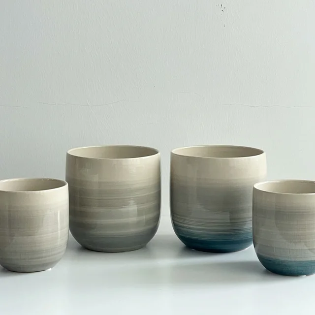 Minimalist Gradient Blue Ceramic Flower Pot Home Garden Planters for Indoor Plants