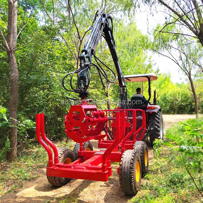 Forestry Machinery Tractor Pto Hydraulic Logging Trailer with Grapple Hot on Sale