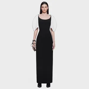 New Design Wholesale Elegant Color-Blocked Long Dress High-Quality Simple Slim Fit Long Evening Dress