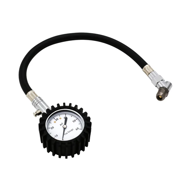 60Psi 50MM Mechanical Tire Pressure Gauge With Black Rubber Cover And White Dial