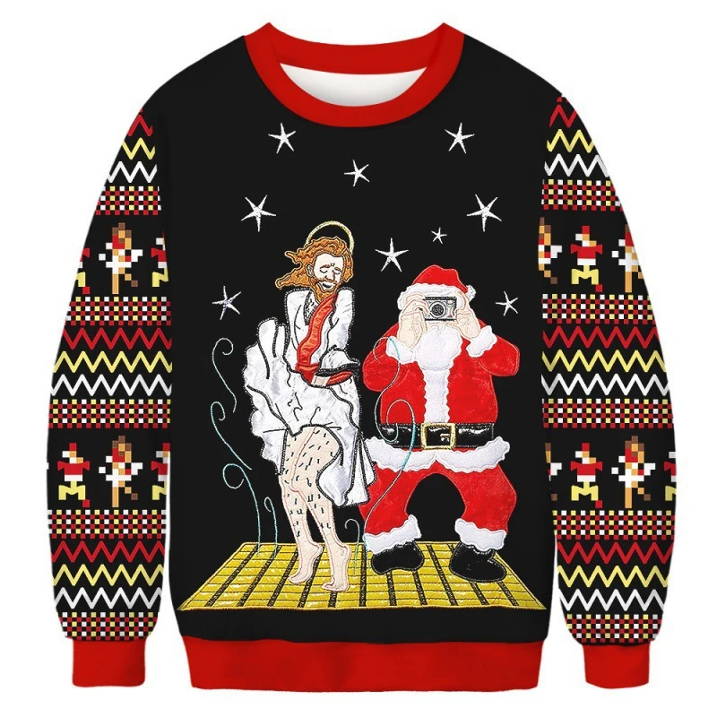 Pull Moche De Noël Unisexe - Motif 3D Père Noël Rigolo | Sweat Décontracté Pour Fêtes, Col Rond