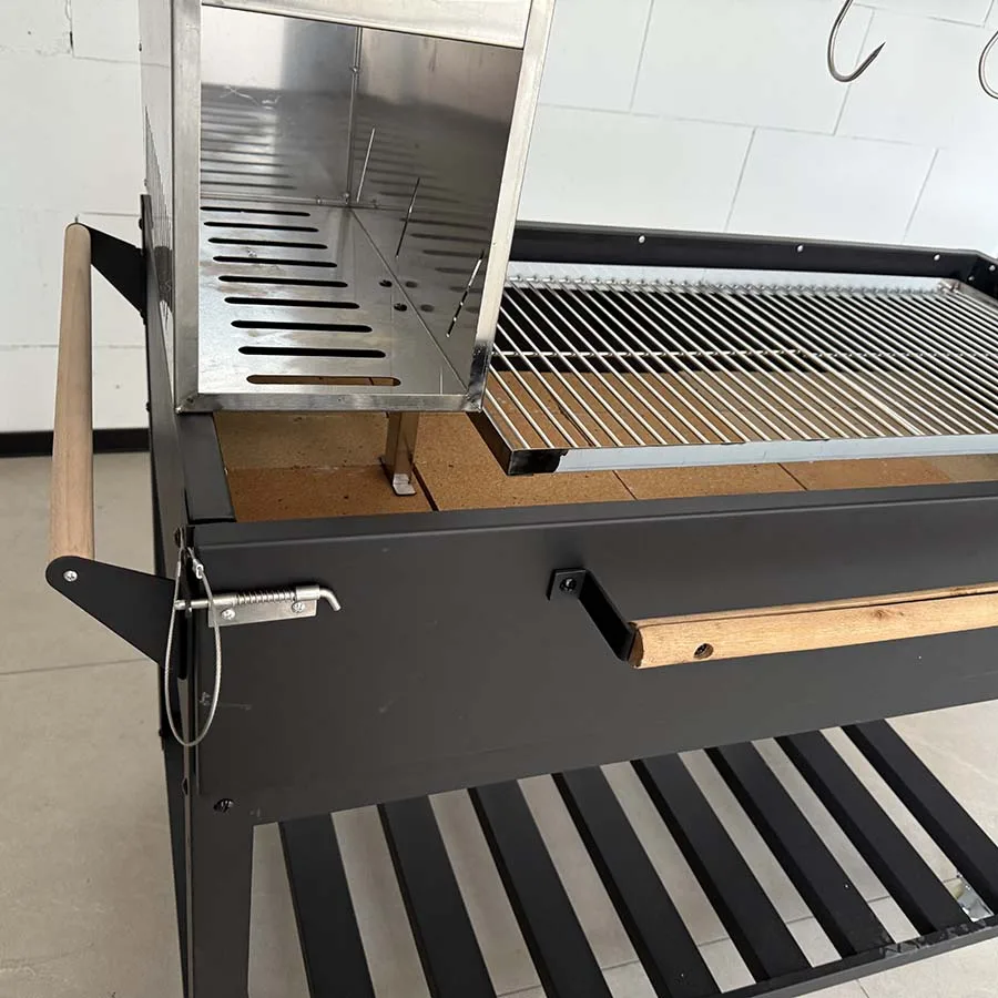 Modern Steel XL Santa Maria Style Powder Coated Wind Guard Argentine Barbecue Charcoal Grill with Side Table details