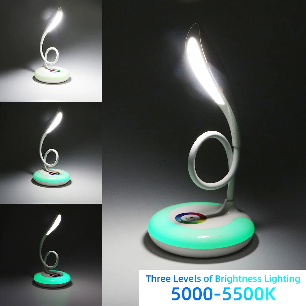 New Design Mini Portable Foldable Step Dimming Usb Battery Operated Smart Led Desk Lamp with Round Base Rgb