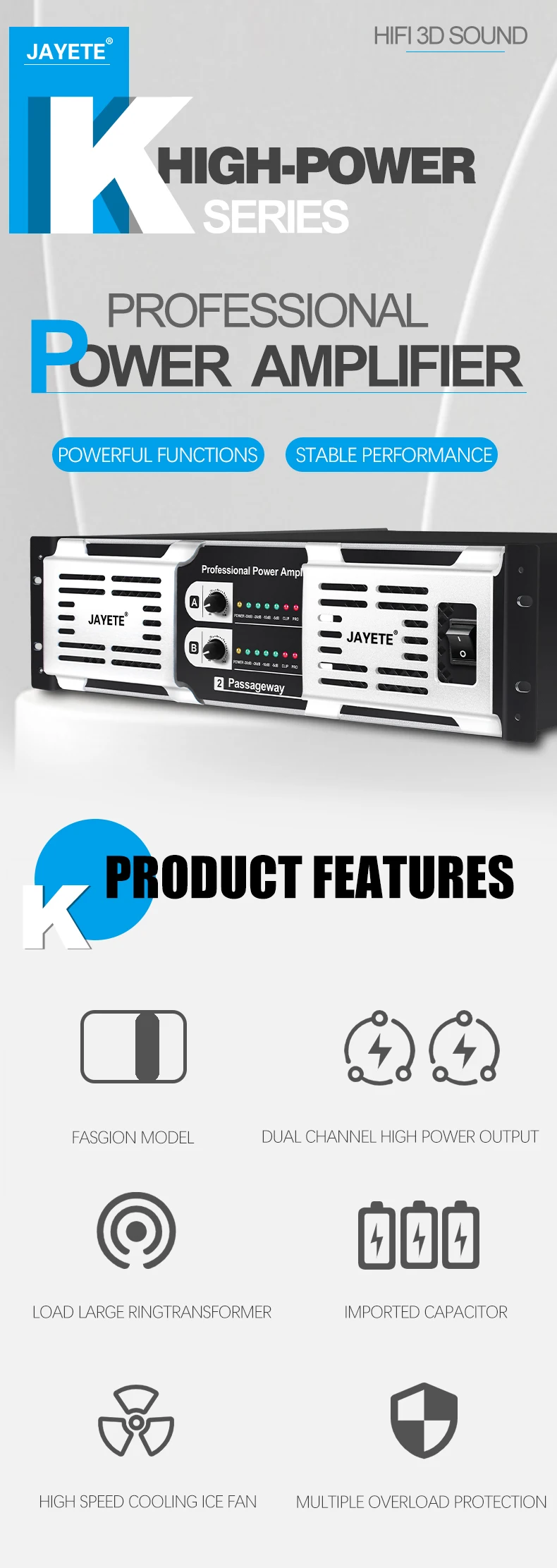 1000 Watt Power Amplifier Sound Stage Professional Power Amplifier 3u