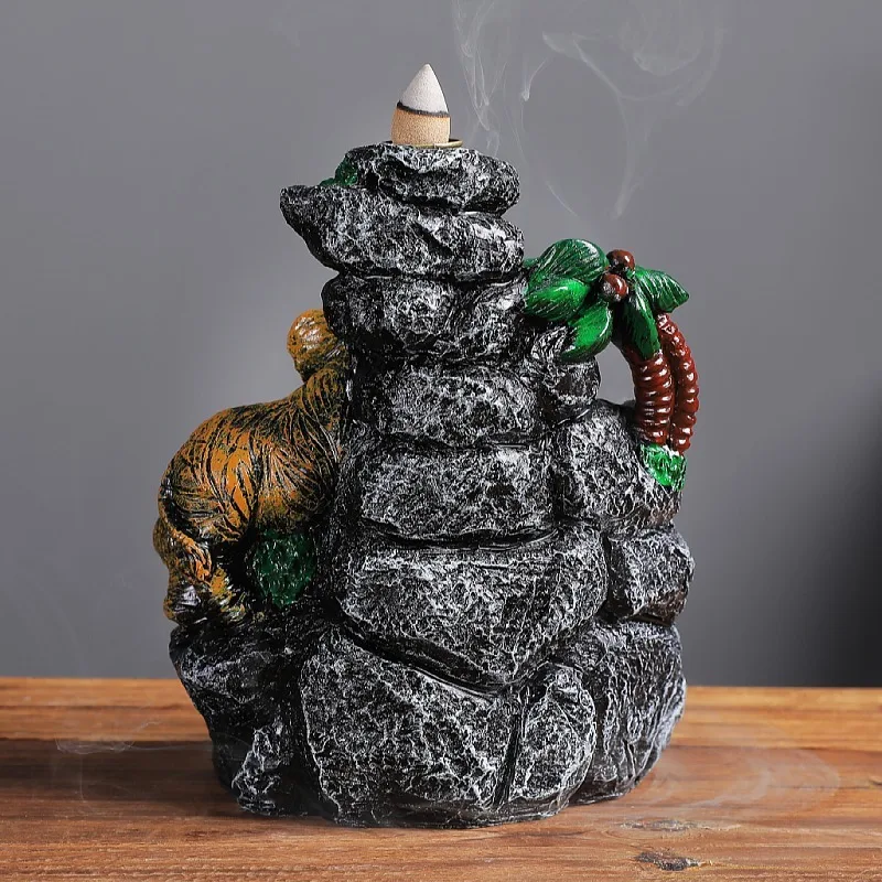 Ganesha Backflow Incense Burner Elephant God Emblem Auspicious and Success Ceramic Cone Censer Home Decor Incense Stick Holder