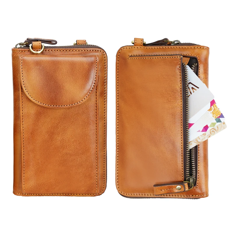 2022 New Arrive Custom Genuine Cow Leather Wallet Purse Mini Crossbody Bag Mobile Telephone Leather Cell Phone Bag