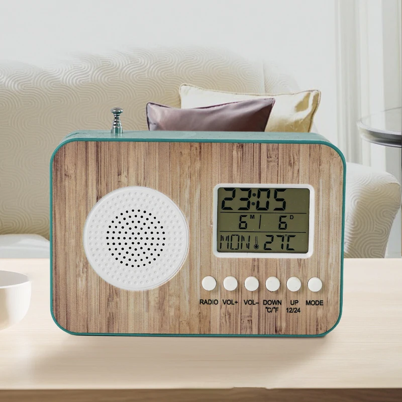 UV Printing Hot Digital Clock FM Radio Digital FM Stereo Radio Clock With Snooze Alarm LCD Backlight
