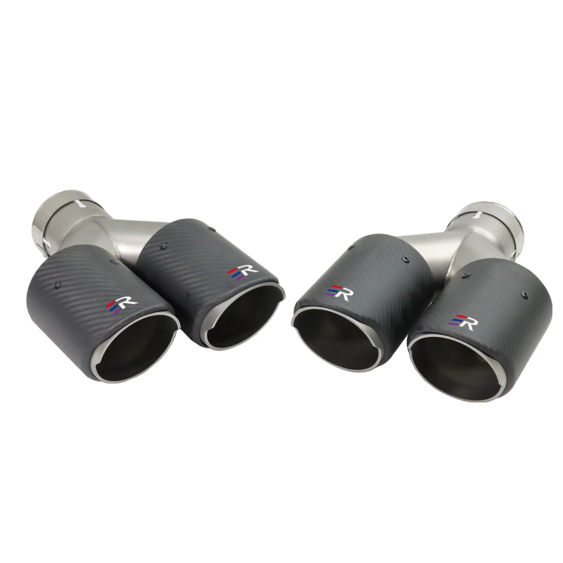 Universal Y PIECE Staggered Double Outlet End Tips Tail Pipe Carbon Fiber Twin Exhaust Tip Muffler Exhaust Pipes