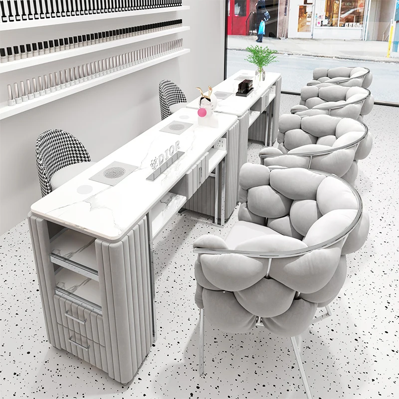 Hot-selling Light Luxury Salon Furniture Nail Art Sand Marble Slab ...