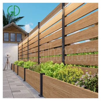 GD led solar lights wood grain garden pool wooden laser cut aluminum steel horizontal slat vertical privacy fence panels