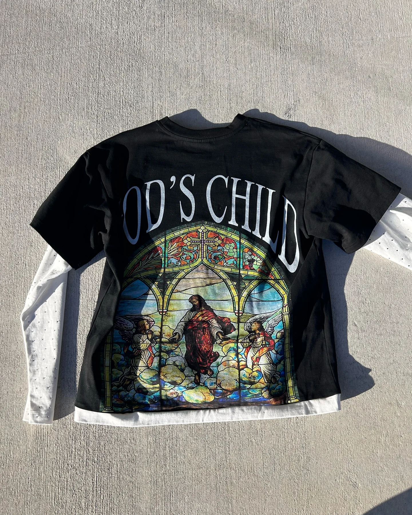 For Heavyweight Cotton Print Graphic Tee Boxy Double Layer Long Sleeve Men's Oversize Double Rhinestone Knitted Printed gallery 4