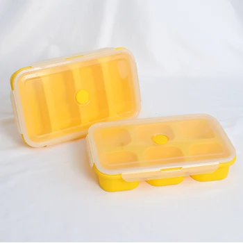 New Arrival Yellow Square Soup jelly maker Freezer Storage Containers Food Grade Silicone mold ice cube Tray With Lid