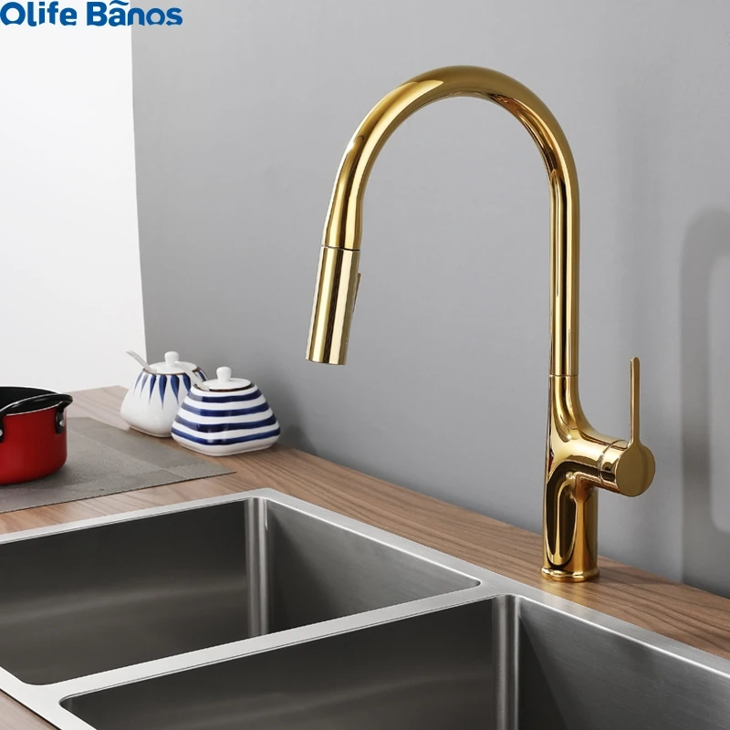 product rose gold black  sink  faucets commercial 304 sus pull down sprayer spring kitchen faucet sink tap-24