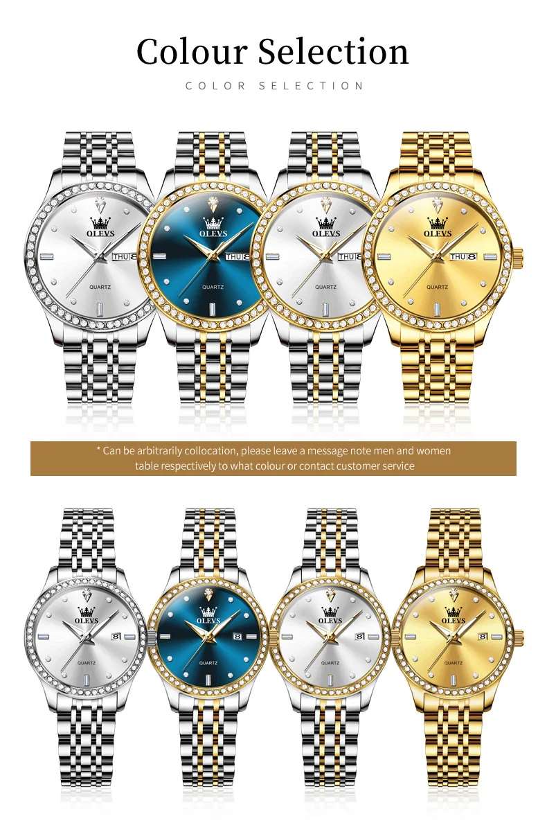 OLEVS 3625 Couple Women and Men Watches Fashionable Style Stainless Steel Material Luminous Hands Simple Dial Design Wrist Watch
